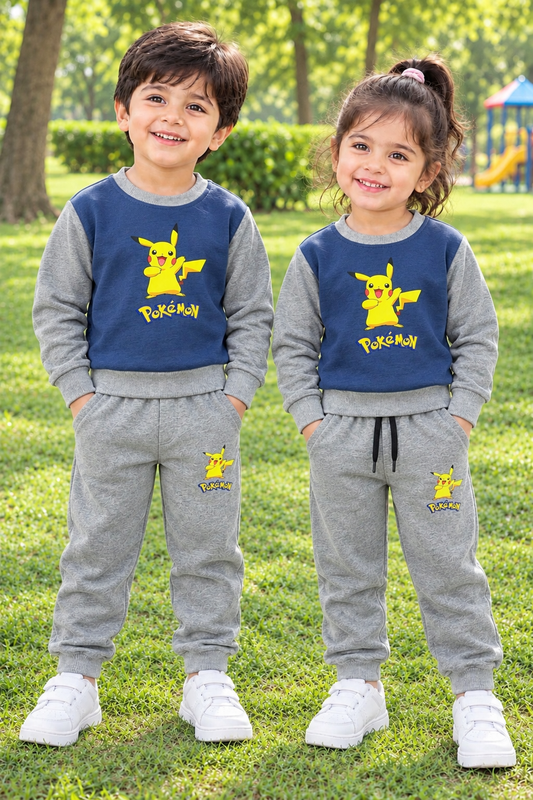 Blue grey pokemon contrast  fleece tracksuit
