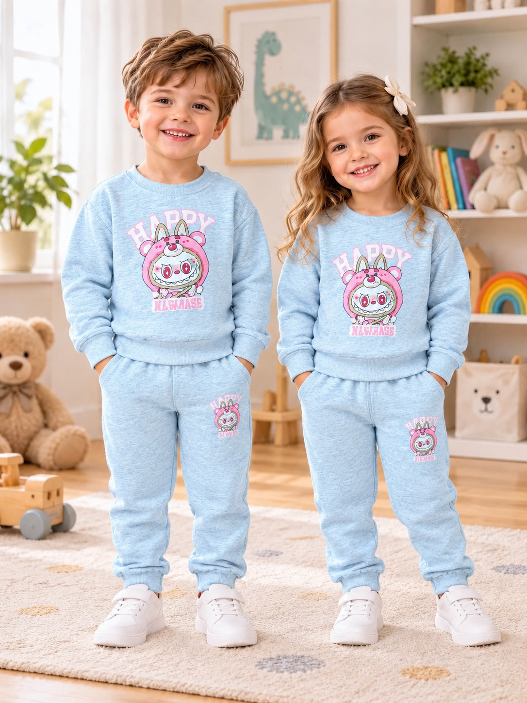 Grey labubu  kids track suit