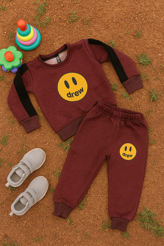Maroon smiley kids track suit