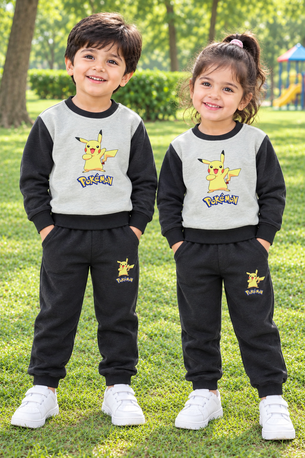 Grey  pokemon fleece kids track suit