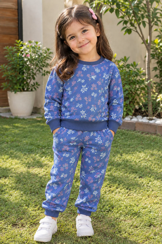 Light blue flower kids track suit