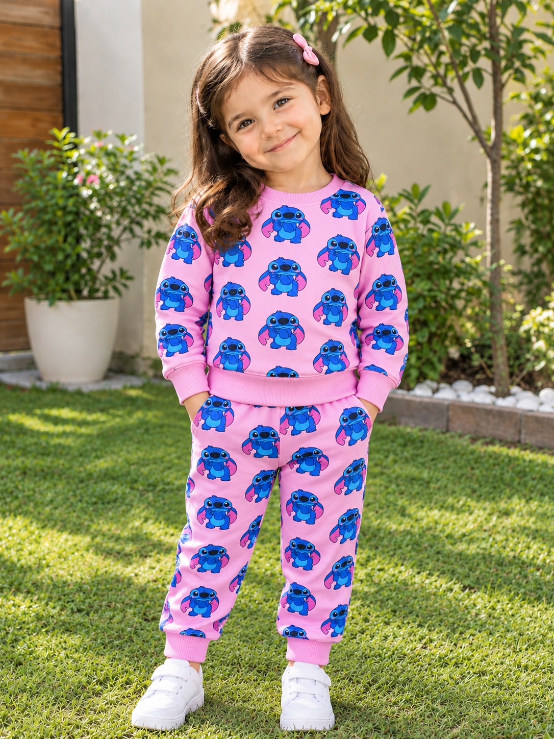 Pink cartoon kids tracksuits