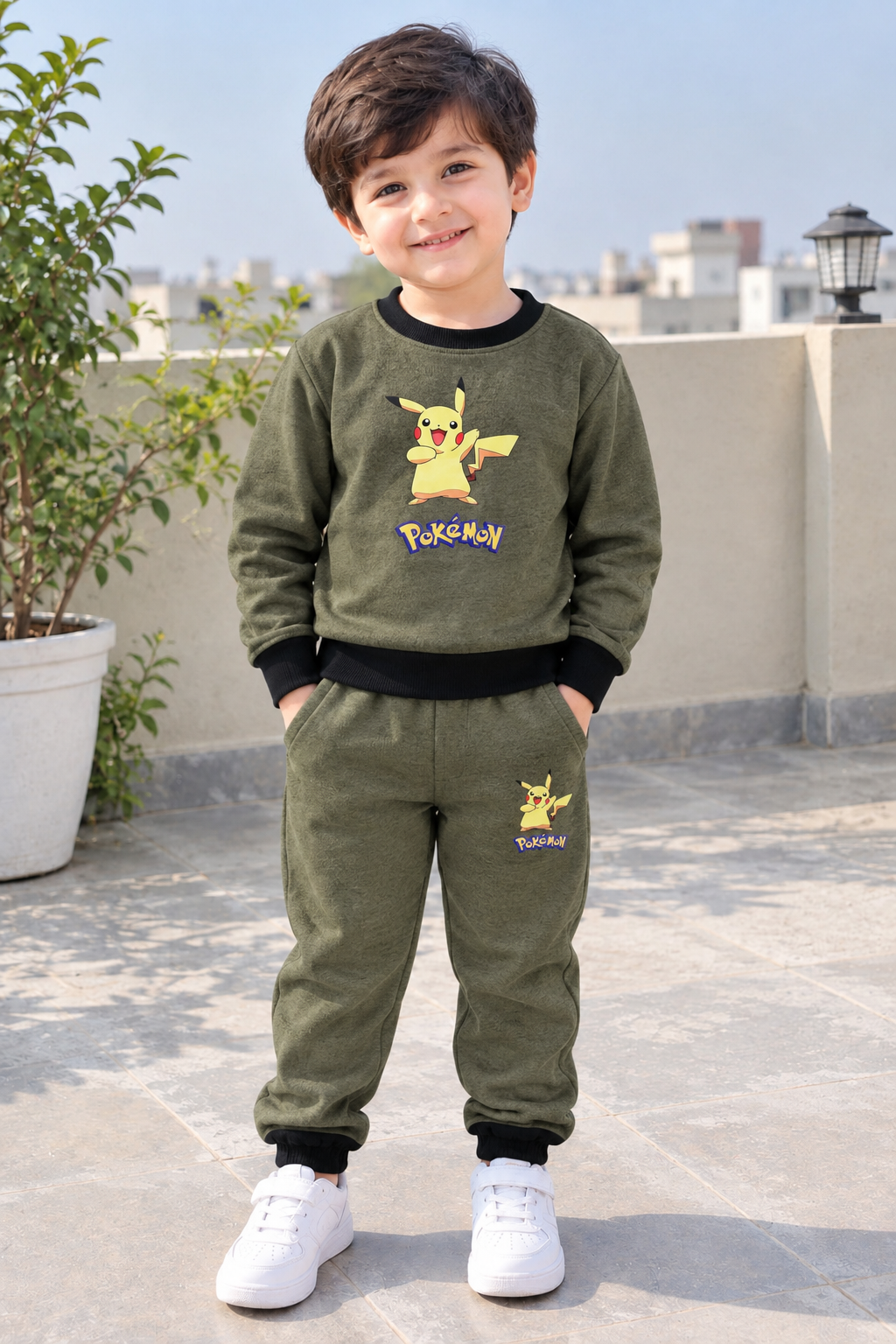 Green pokemon kids track suit