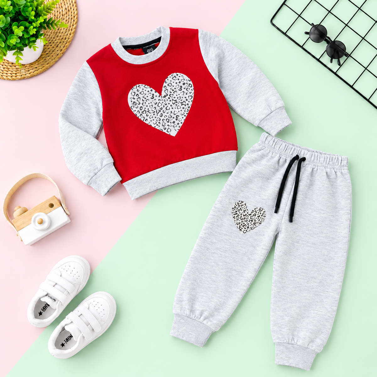 White & red heart baby tracksuit