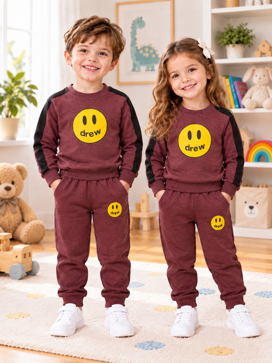 Maroon smiley kids track suit