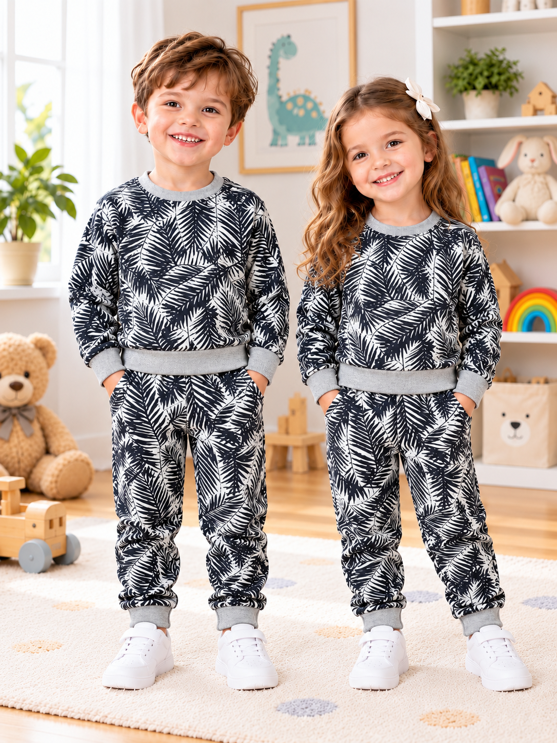 Grey leaves kids track suit