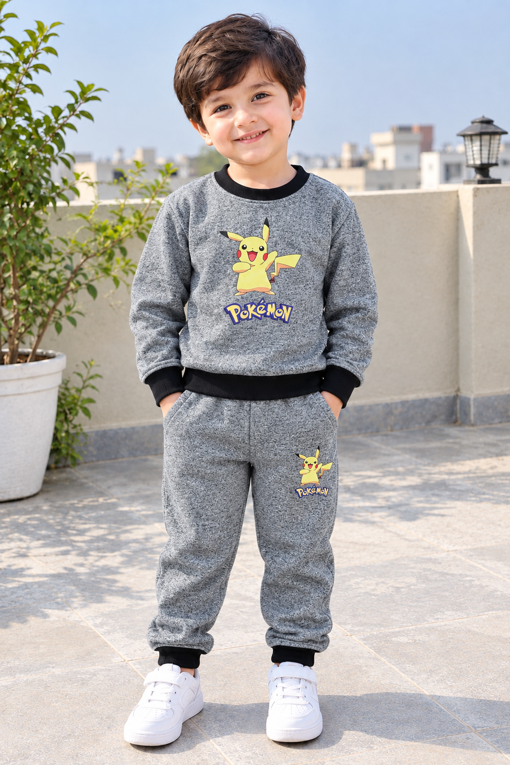 Grey & black pokemon kids track suit