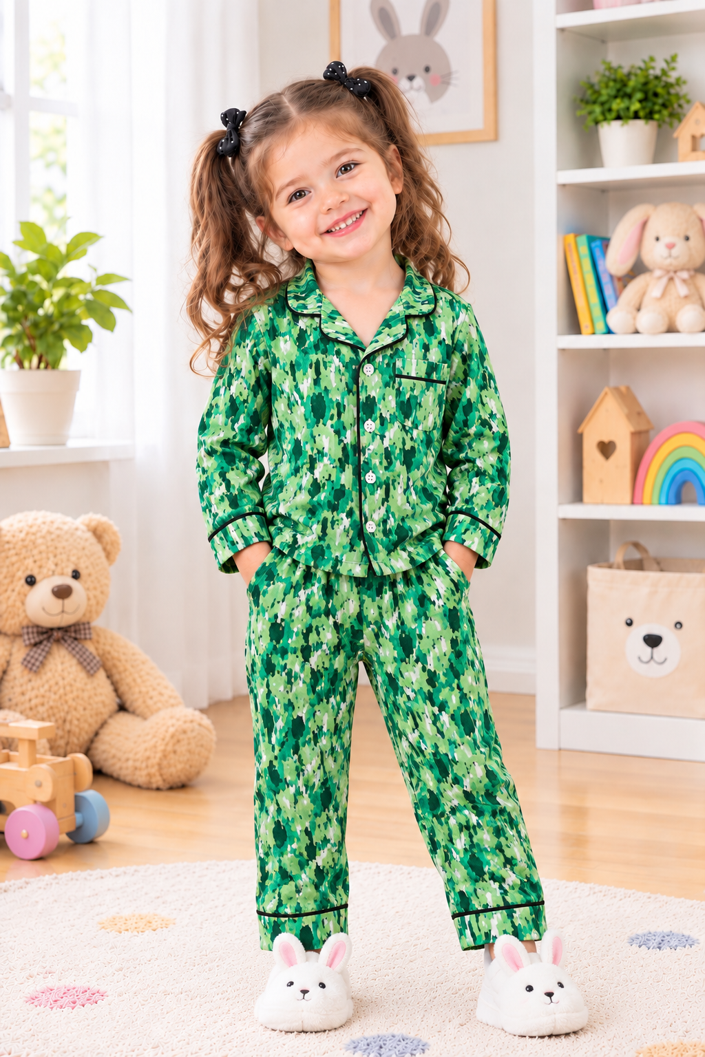 Green stripes kids pj's